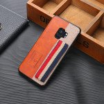 Wholesale Galaxy S9+ (Plus) Striped Hand Strap Grip Holder PU Leather Case (Brown)